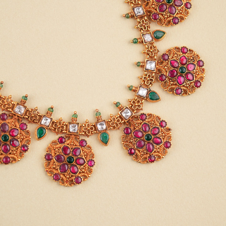Traditional South Indian Golden Ruby Kemp Haram