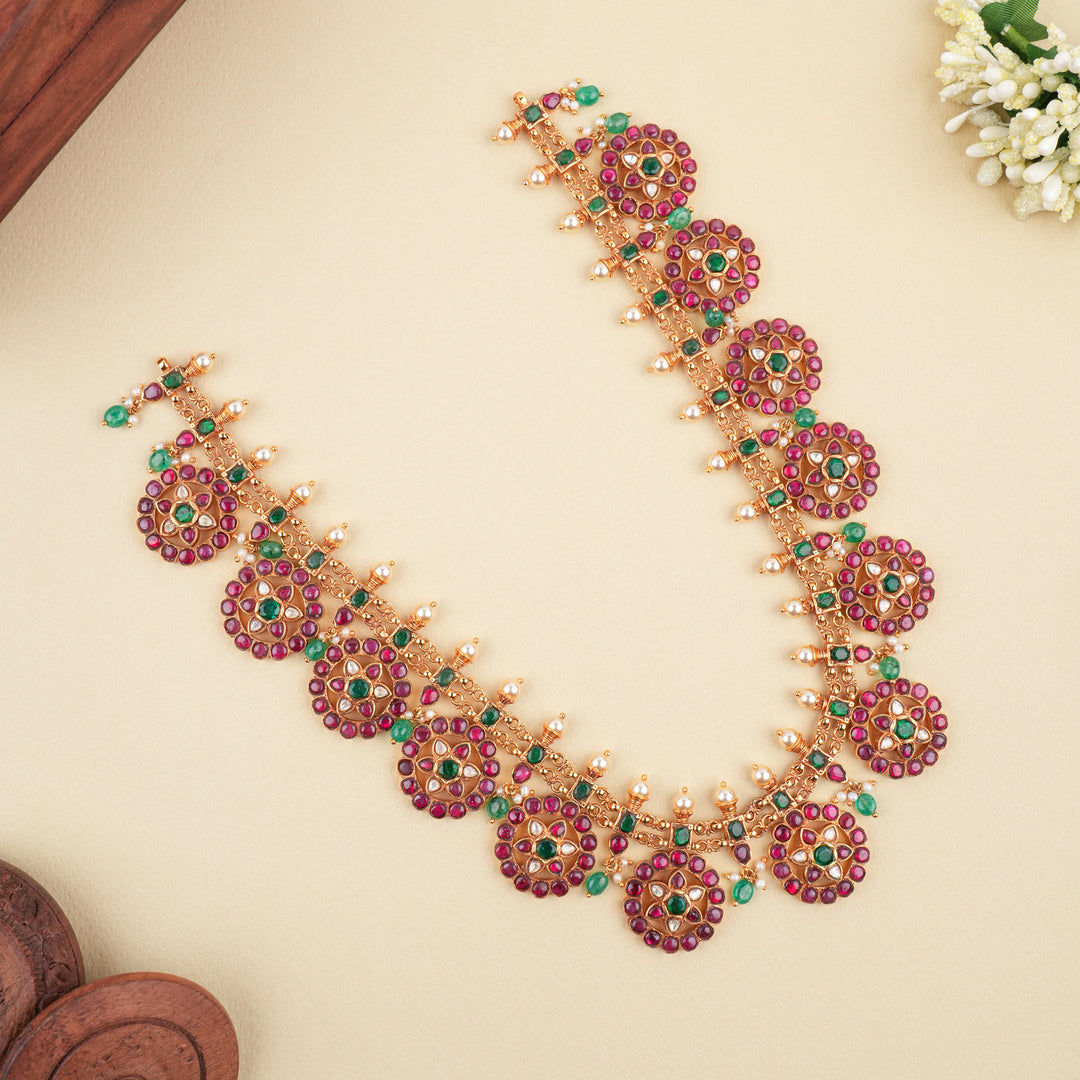 Grand Kemp Stone Indian Ruby Golden Kundan Haram
