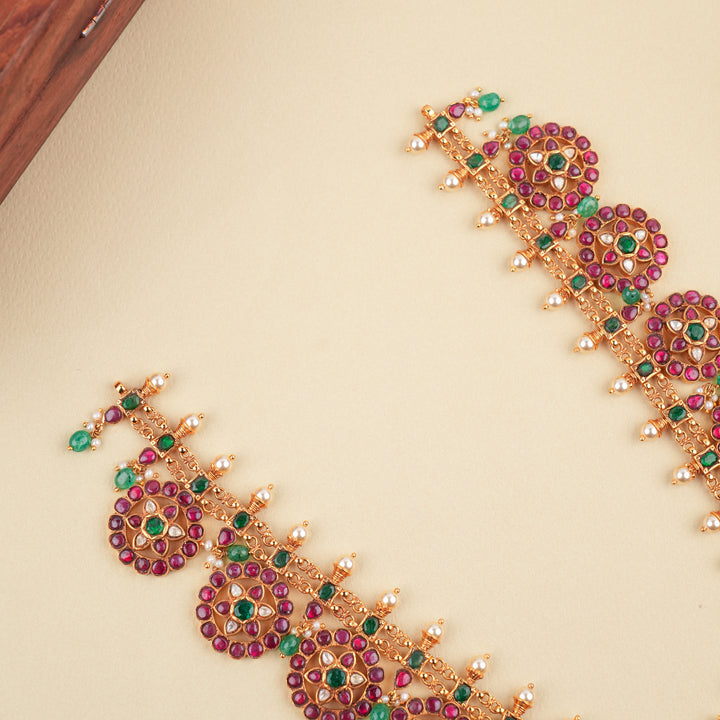 Grand Kemp Stone Indian Ruby Golden Kundan Haram