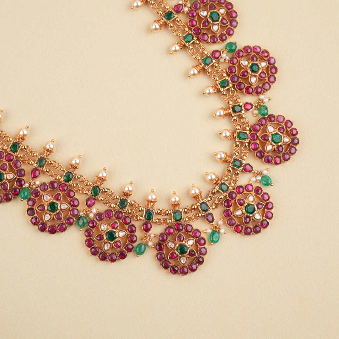 Grand Kemp Stone Indian Ruby Golden Kundan Haram