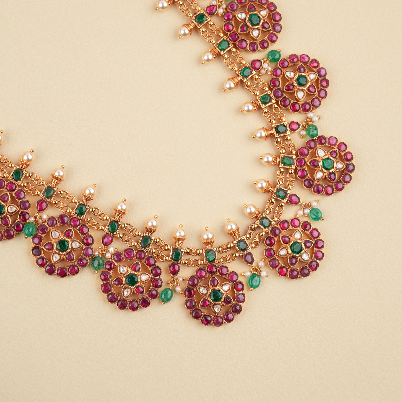 Grand Kemp Stone Indian Ruby Golden Kundan Haram