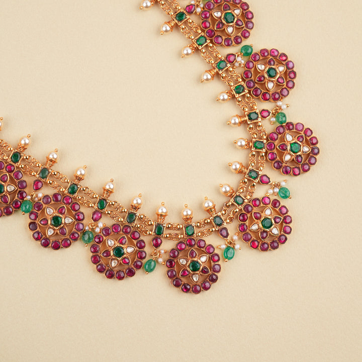 Grand Kemp Stone Indian Ruby Golden Kundan Haram