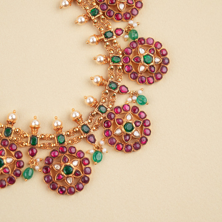 Grand Kemp Stone Indian Ruby Golden Kundan Haram