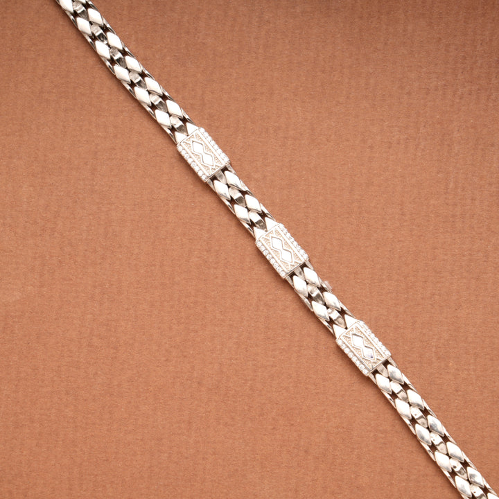 Sleek Shell Pattern Silver Men's Bracelet