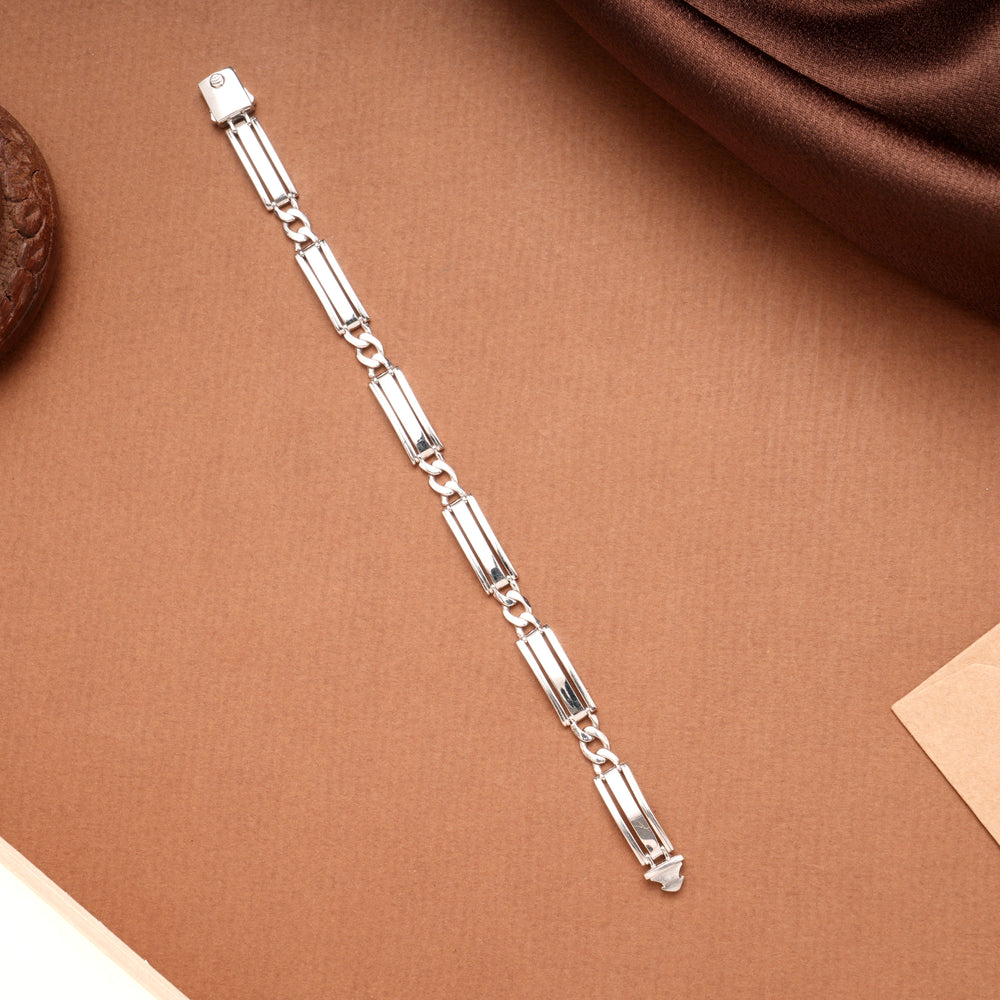 Modern Link Design Silver Bracelet