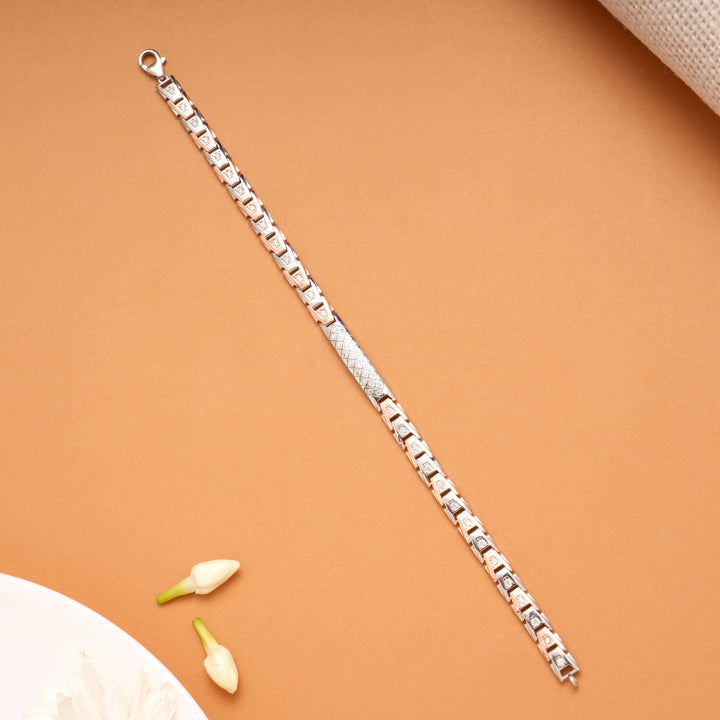 Elegant Dual Tone Design Silver Bracelet