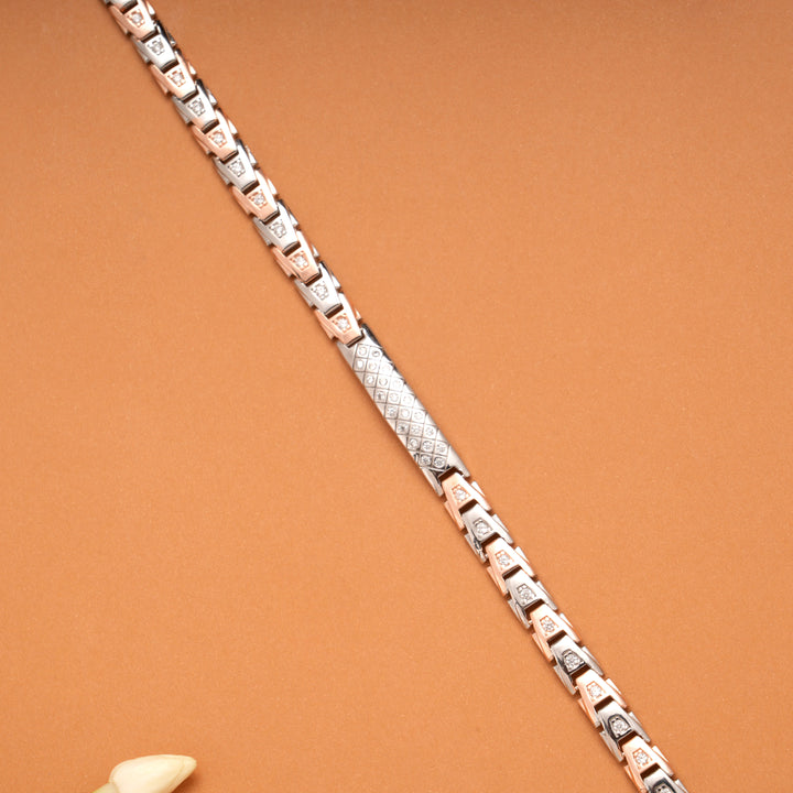 Elegant Dual Tone Design Silver Bracelet