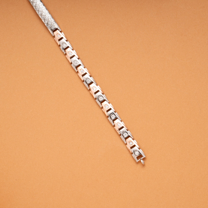 Elegant Dual Tone Design Silver Bracelet