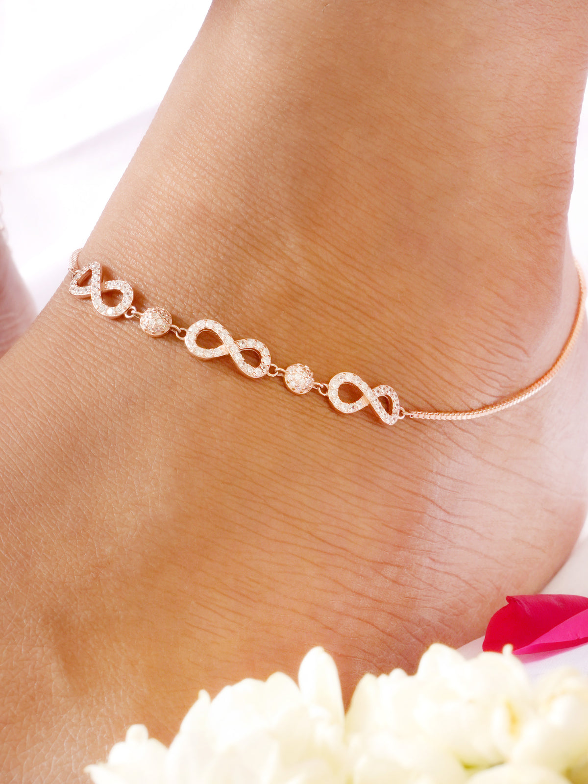 Blushing Infinity Crystal Anklet