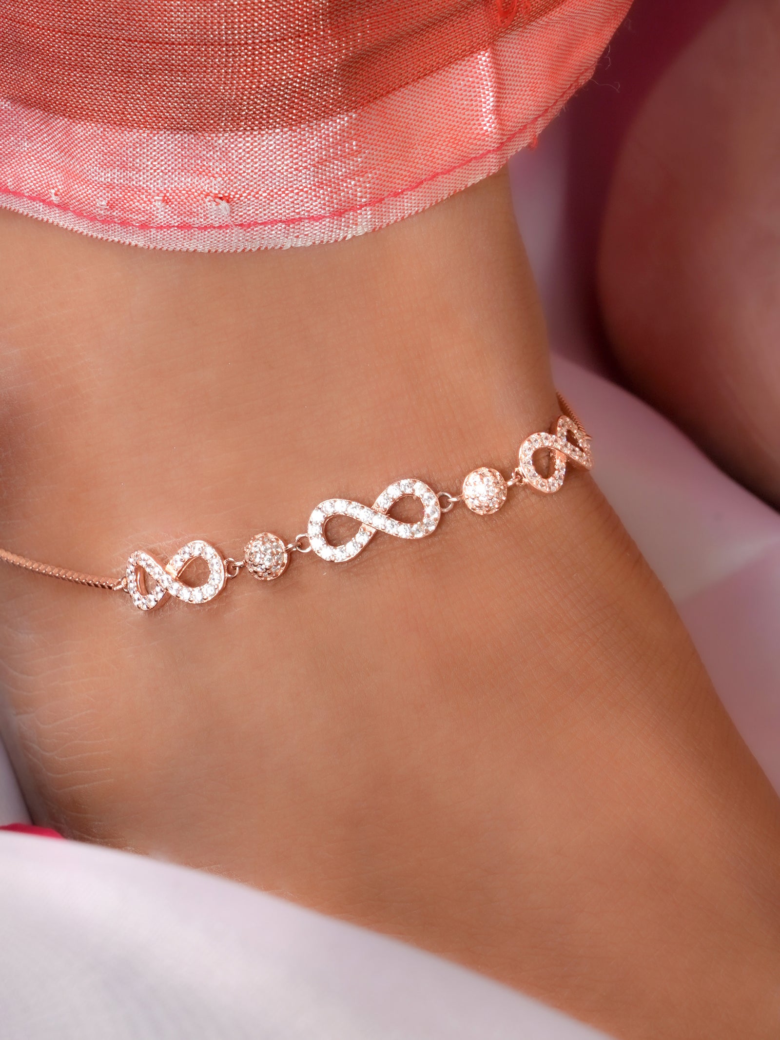 Blushing Infinity Crystal Anklet