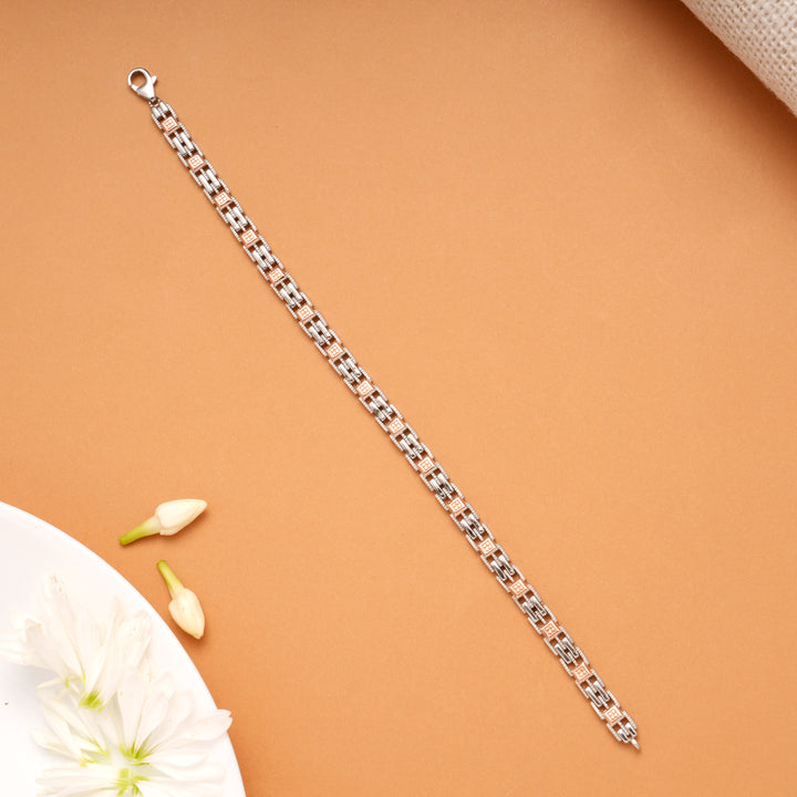 Twin Tone Link Design Silver Bracelet
