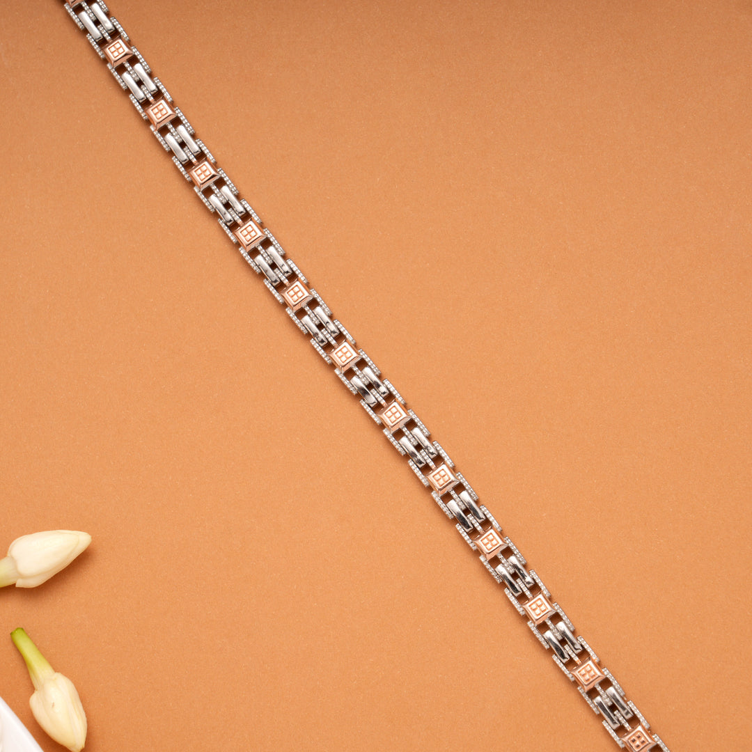Twin Tone Link Design Silver Bracelet
