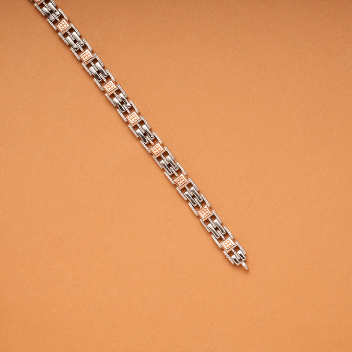 Twin Tone Link Design Silver Bracelet