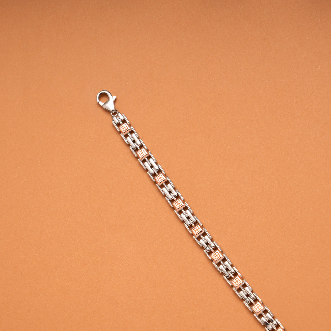 Twin Tone Link Design Silver Bracelet