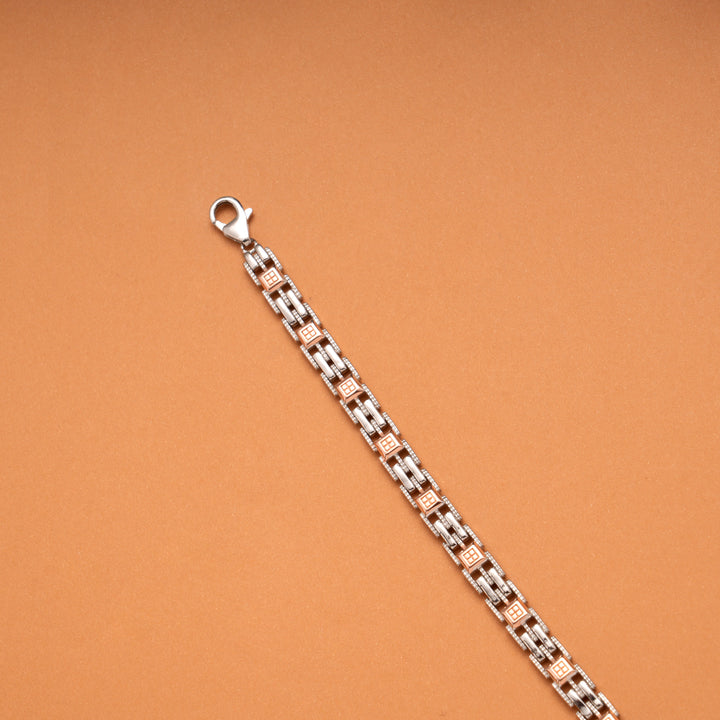 Twin Tone Link Design Silver Bracelet