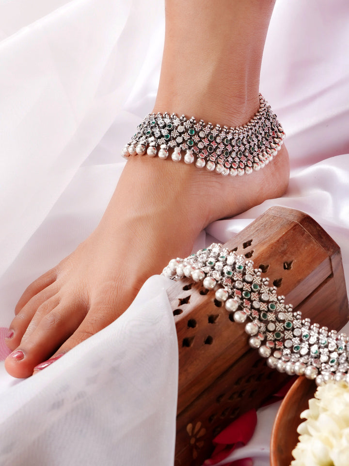 Royal Emerald Silver Antique Anklet