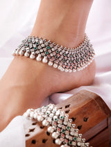 Royal Emerald Silver Antique Anklet