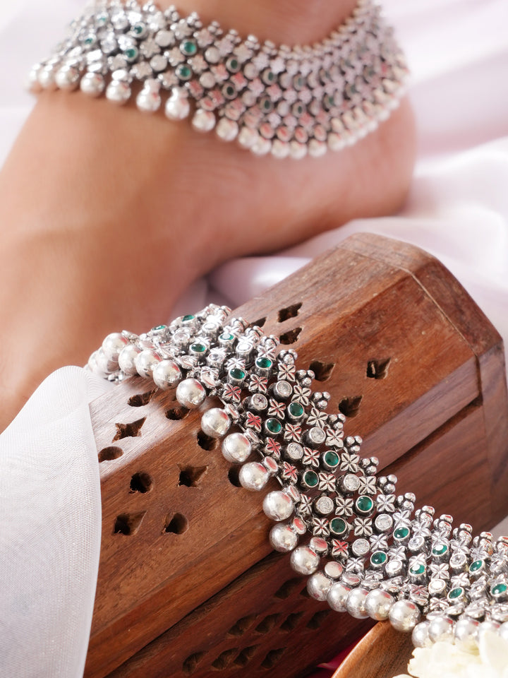 Royal Emerald Silver Antique Anklet