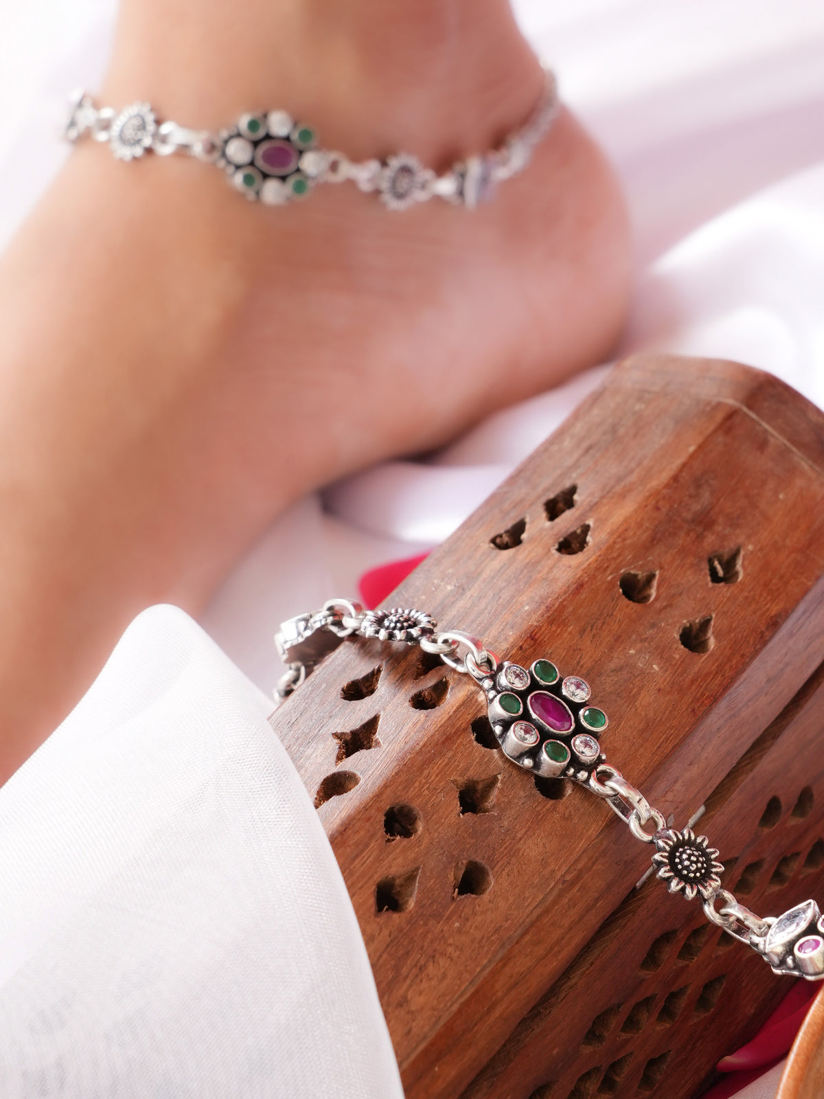 Ruby Bloom Trail Antique Anklet