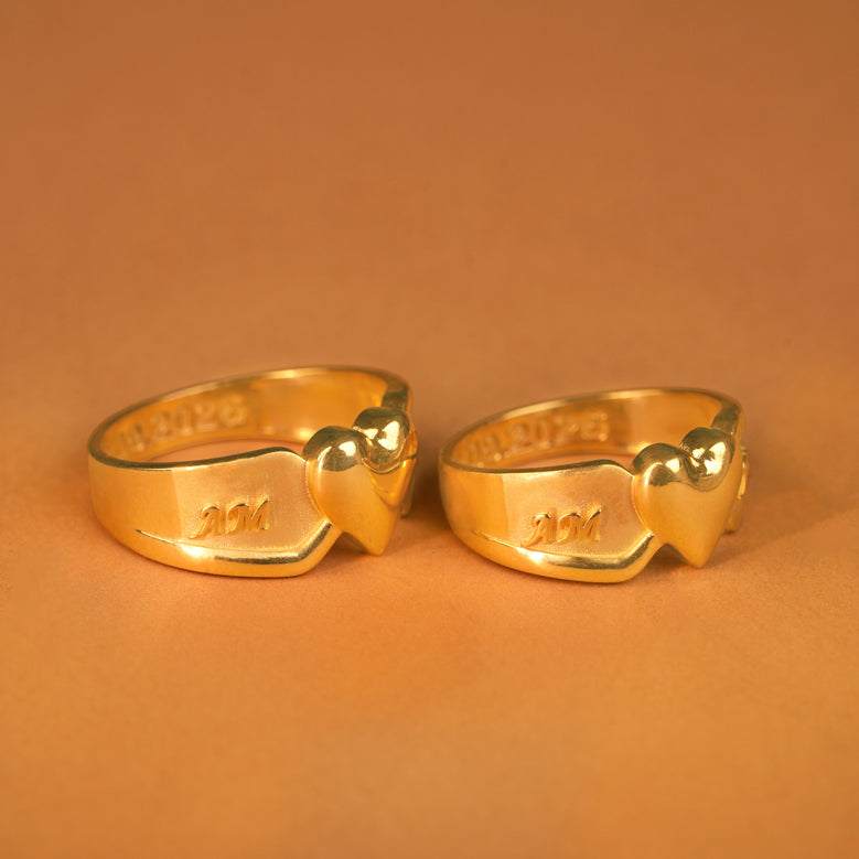Customisation Heart Shape Gold Couple Ring
