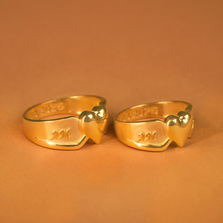 Customisation Heart Shape Gold Couple Ring