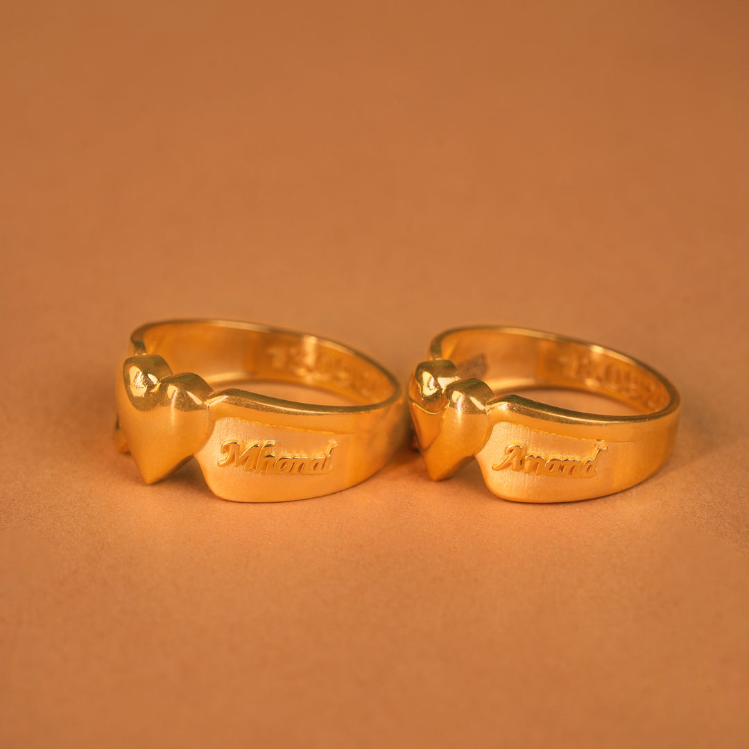 Customisation Heart Shape Gold Couple Ring