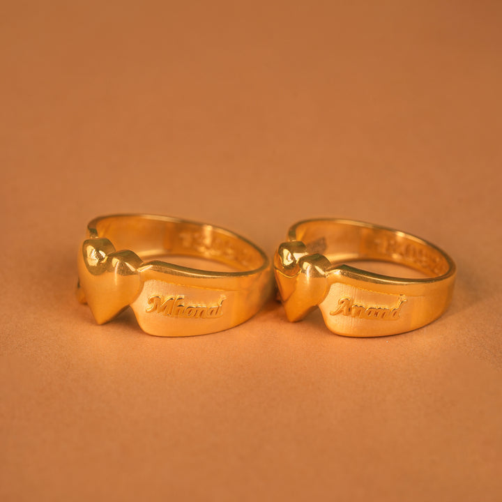 Customisation Heart Shape Gold Couple Ring