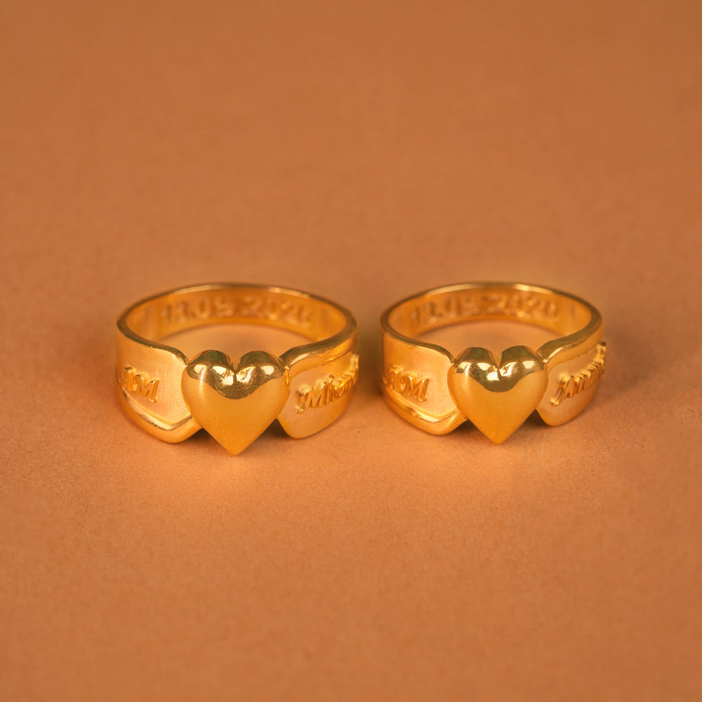 Customisation Heart Shape Gold Couple Ring