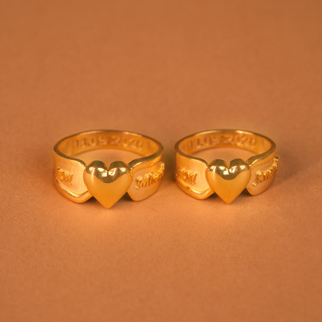 Customisation Heart Shape Gold Couple Ring