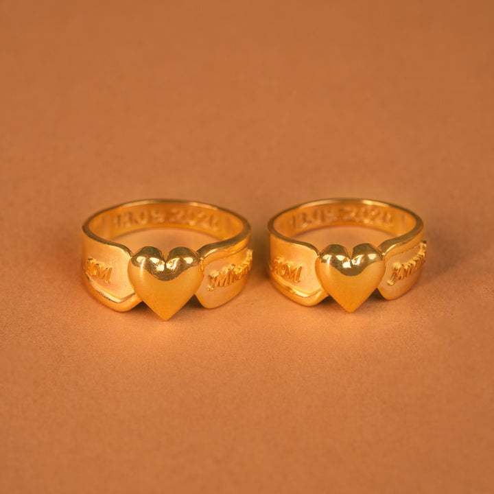 Customisation Heart Shape Gold Couple Ring