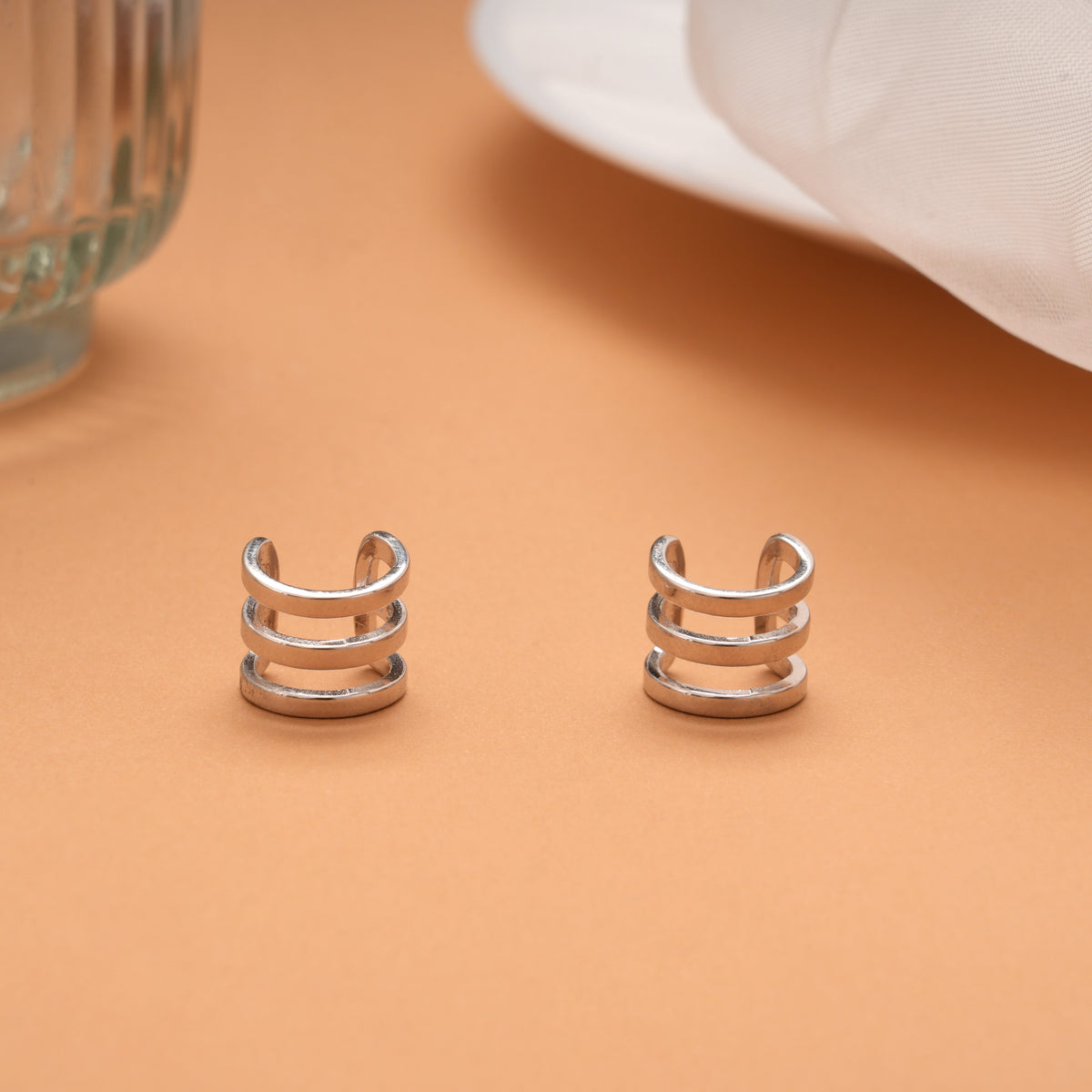 Bold Triple Layer Band Silver Ear Cuff