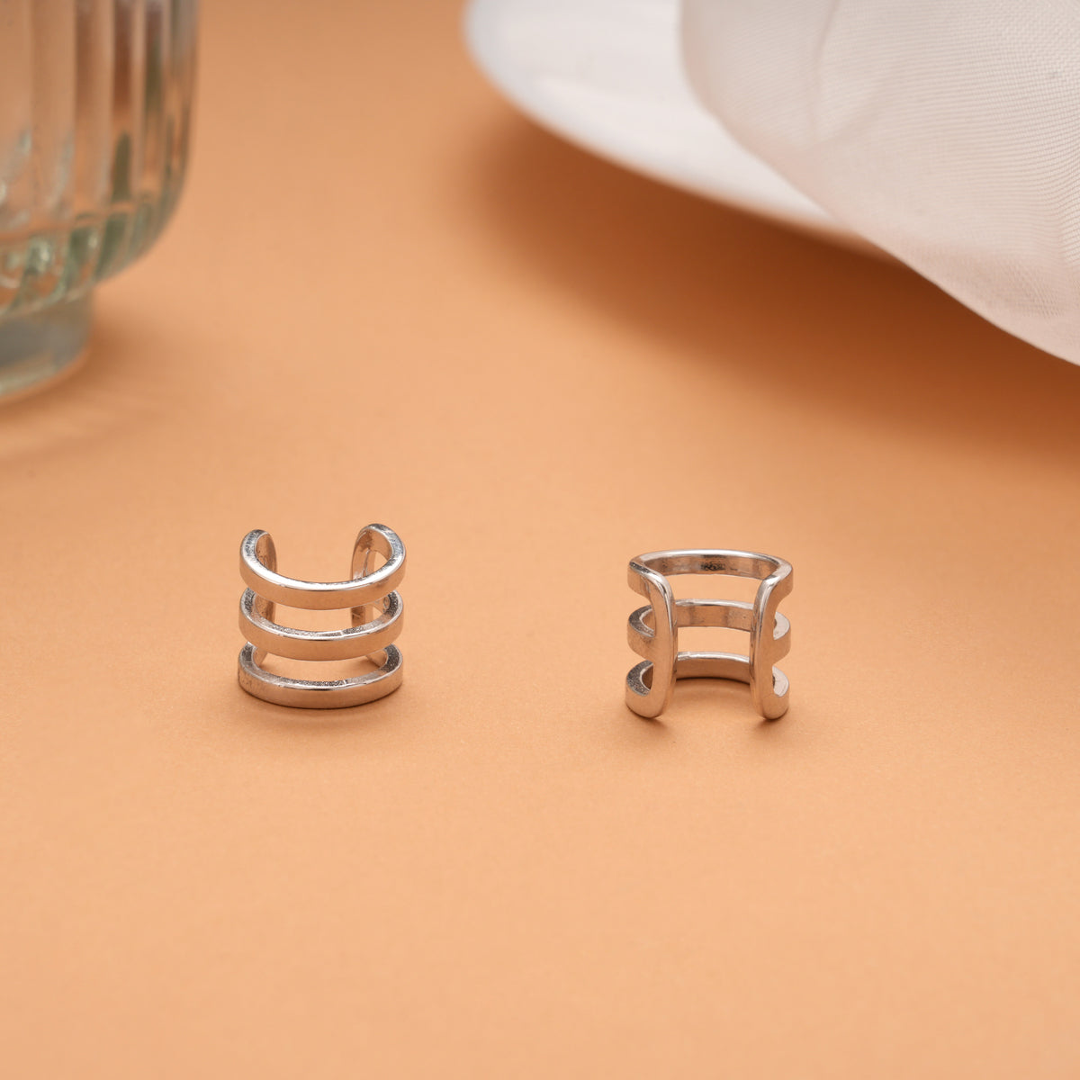 Bold Triple Layer Band Silver Ear Cuff