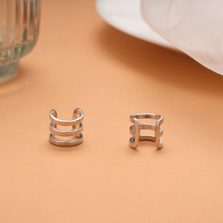 Bold Triple Layer Band Silver Ear Cuff