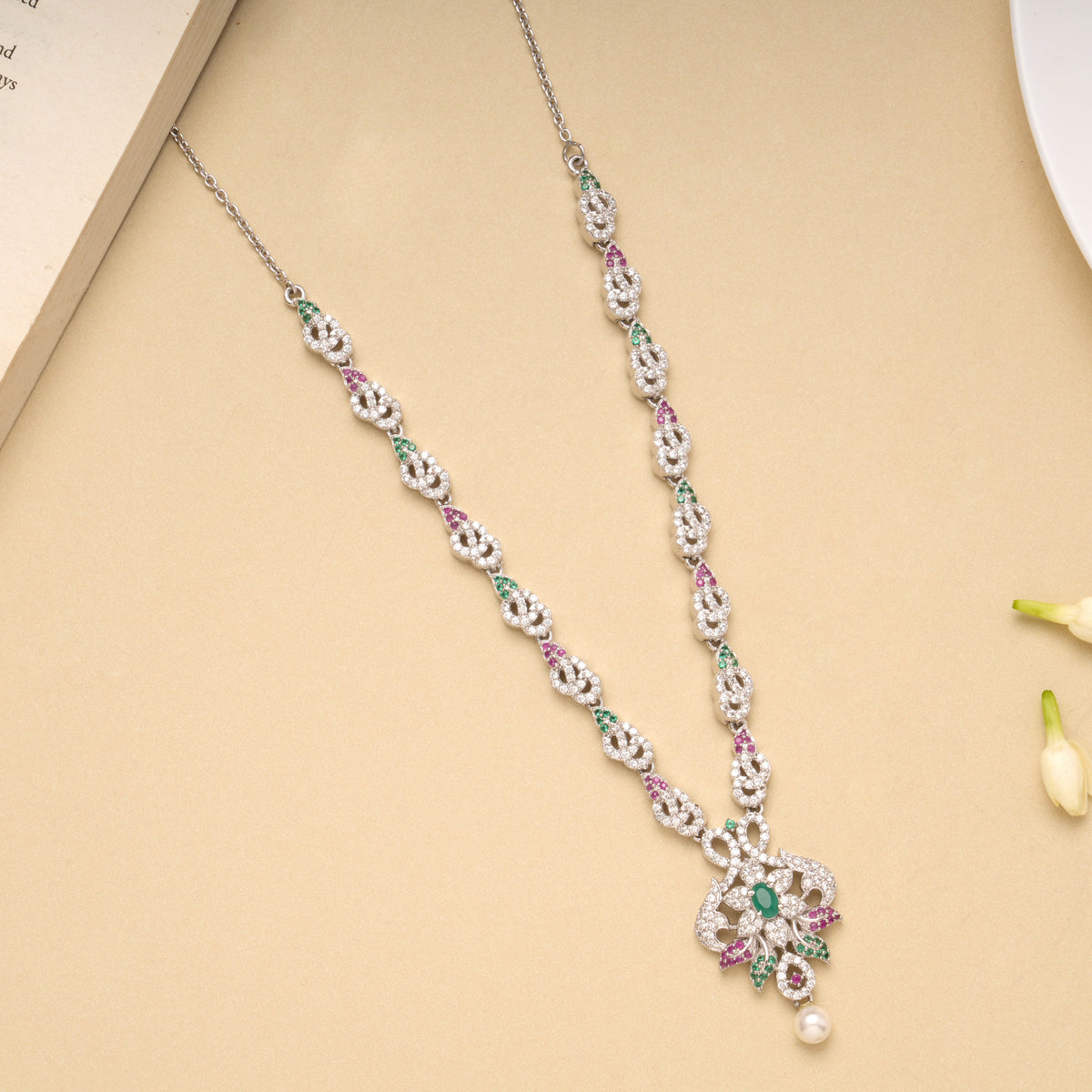 Sparkling Swarovski Floral Emerald Necklace Set