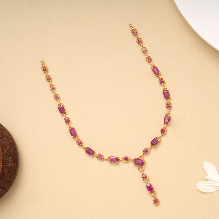 Tiny Charm Rectangular Ruby Drops Gold Necklace