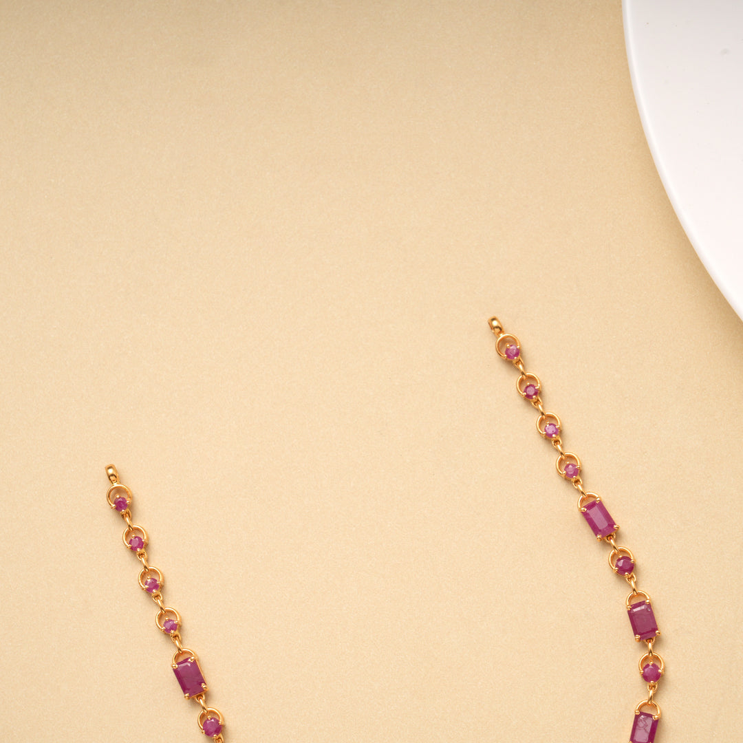 Tiny Charm Rectangular Ruby Drops Gold Necklace