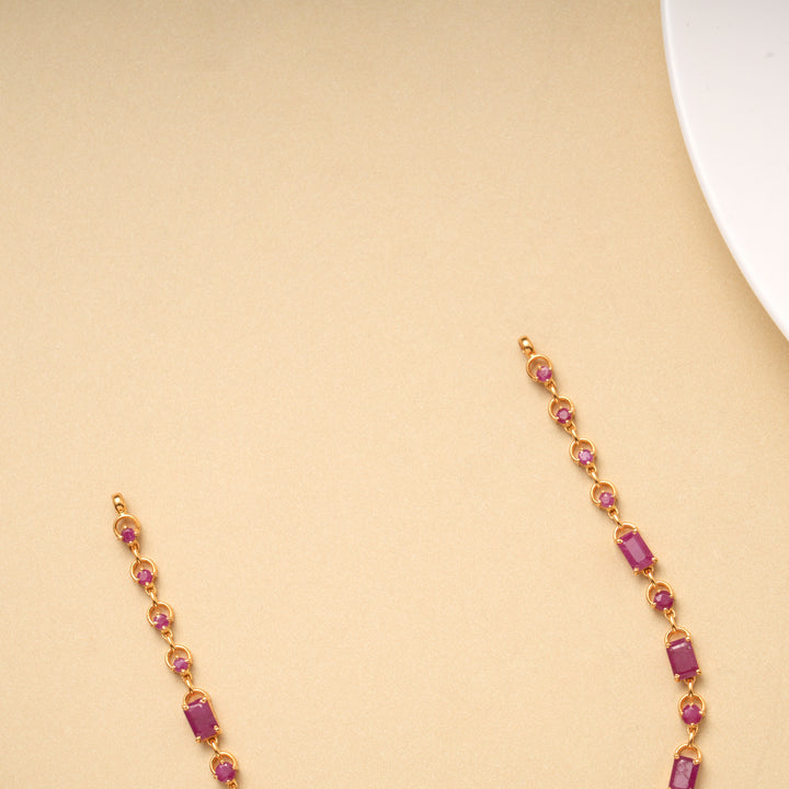 Tiny Charm Rectangular Ruby Drops Gold Necklace
