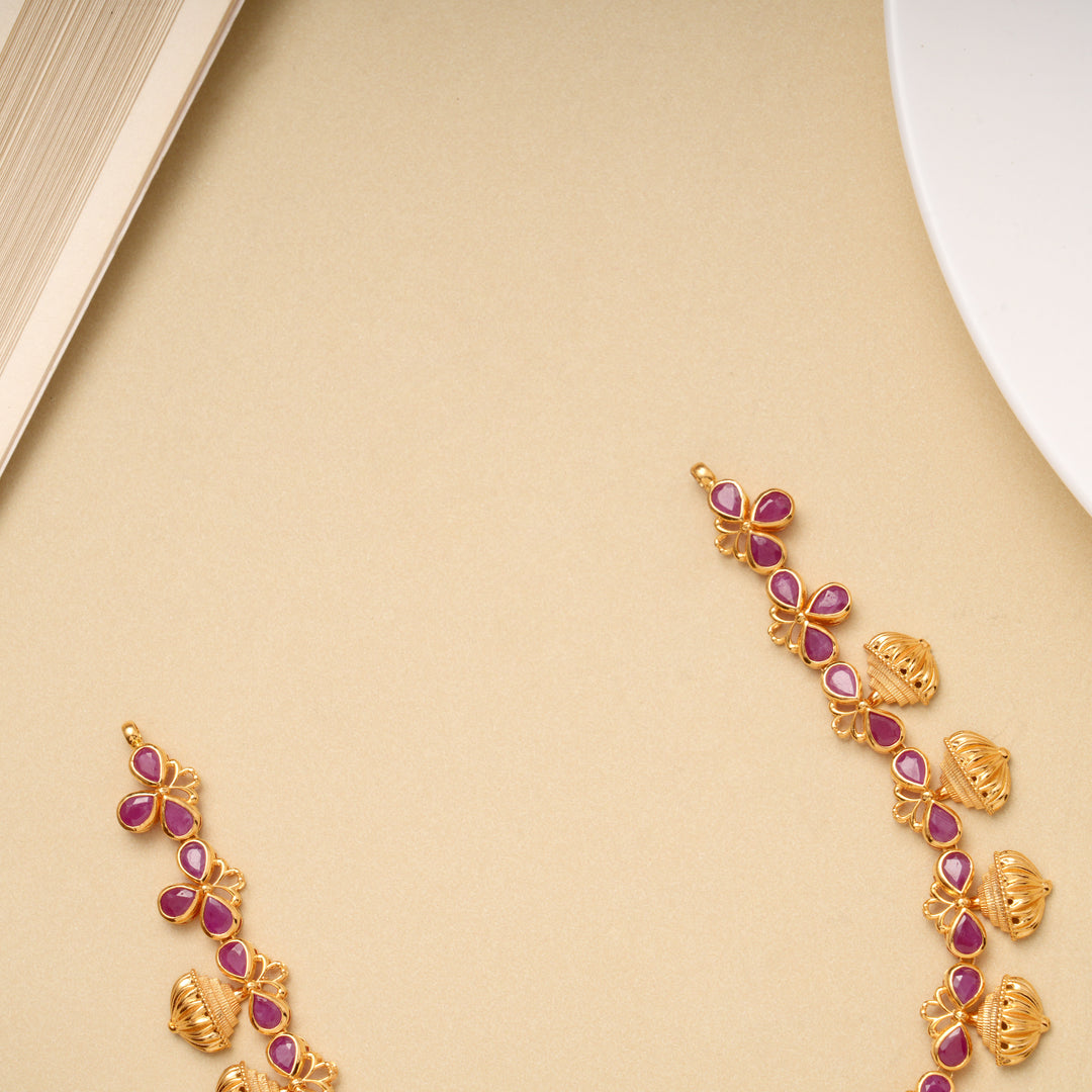 Blooming Flower Pot Ruby Gold Necklace