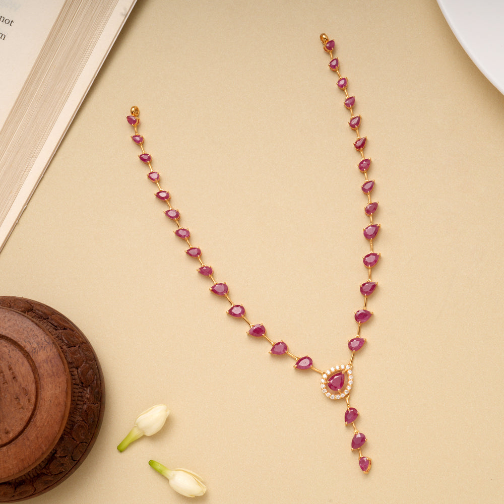 Minimal Ruby Tear Drop Gold Necklace