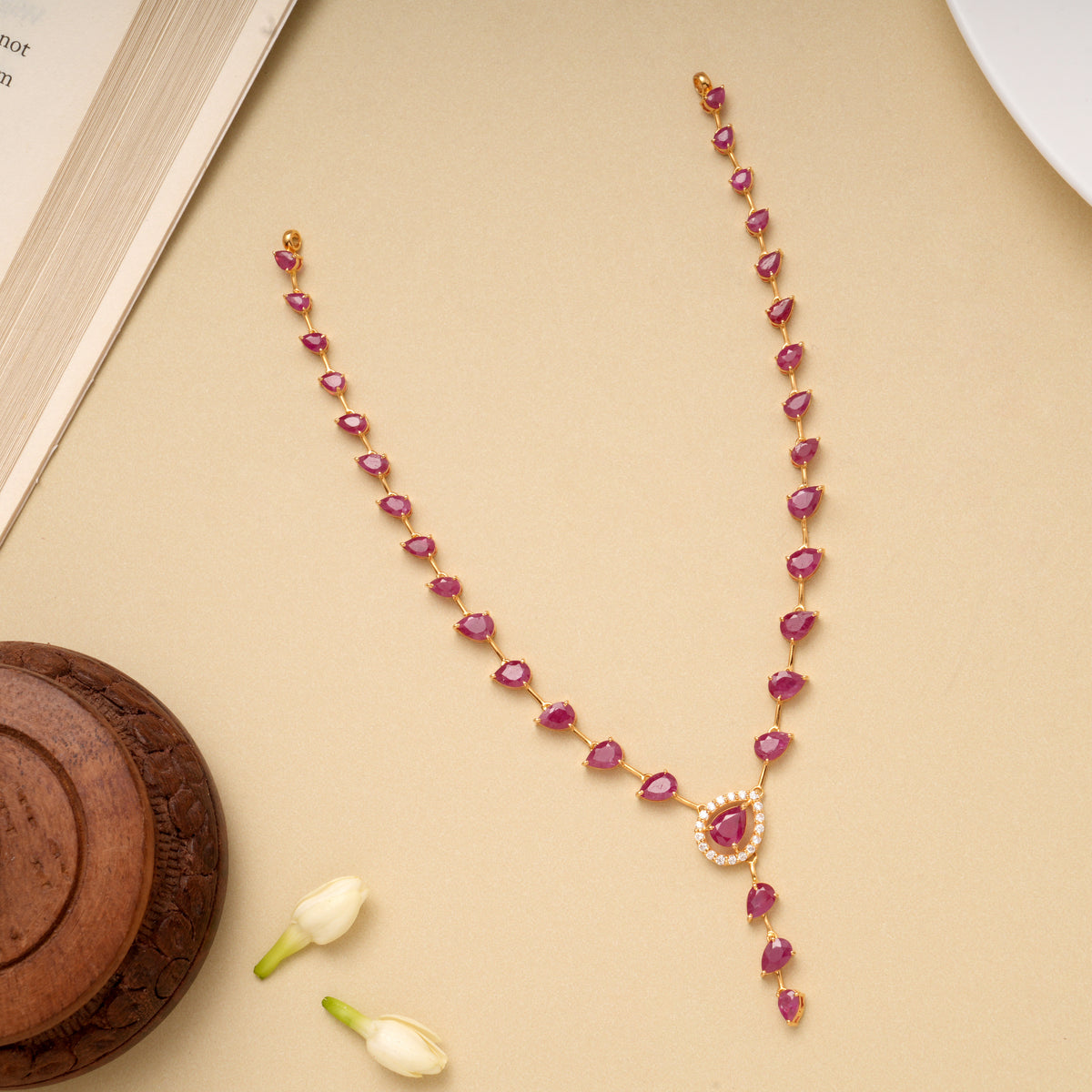 Minimal Ruby Tear Drop Gold Necklace