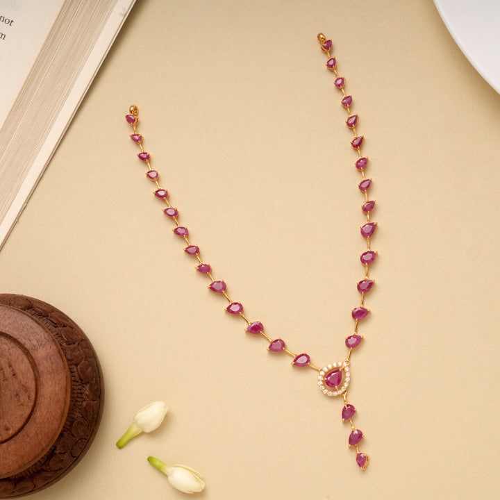 Minimal Ruby Tear Drop Gold Necklace