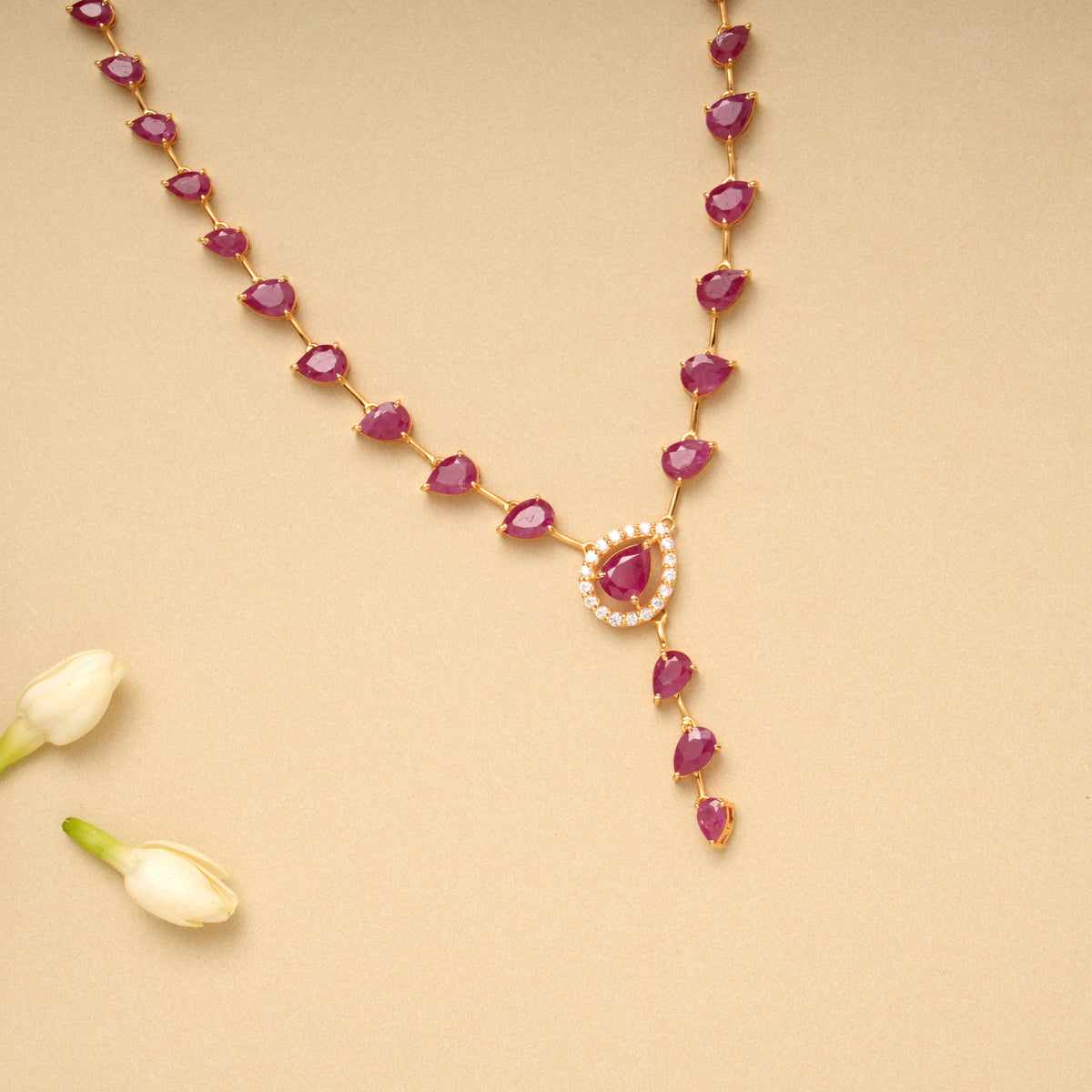 Minimal Ruby Tear Drop Gold Necklace