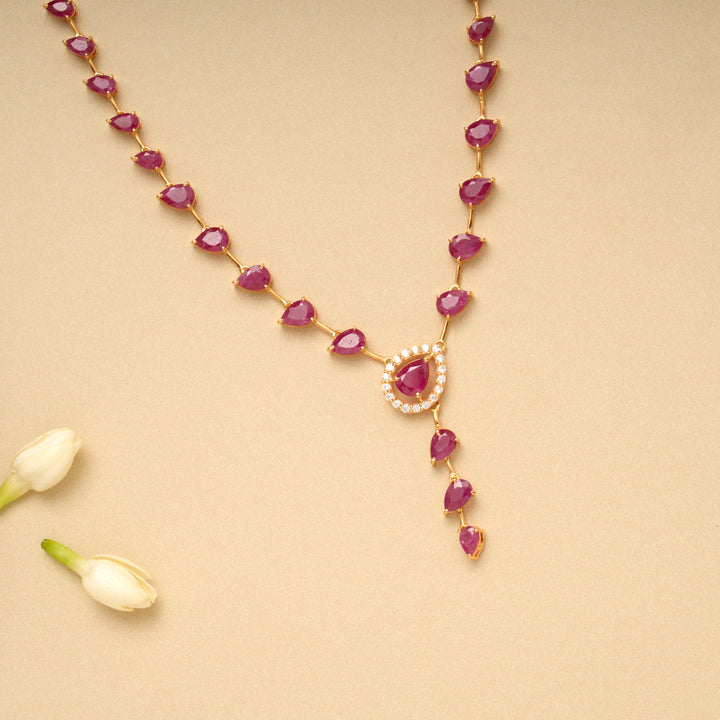 Minimal Ruby Tear Drop Gold Necklace