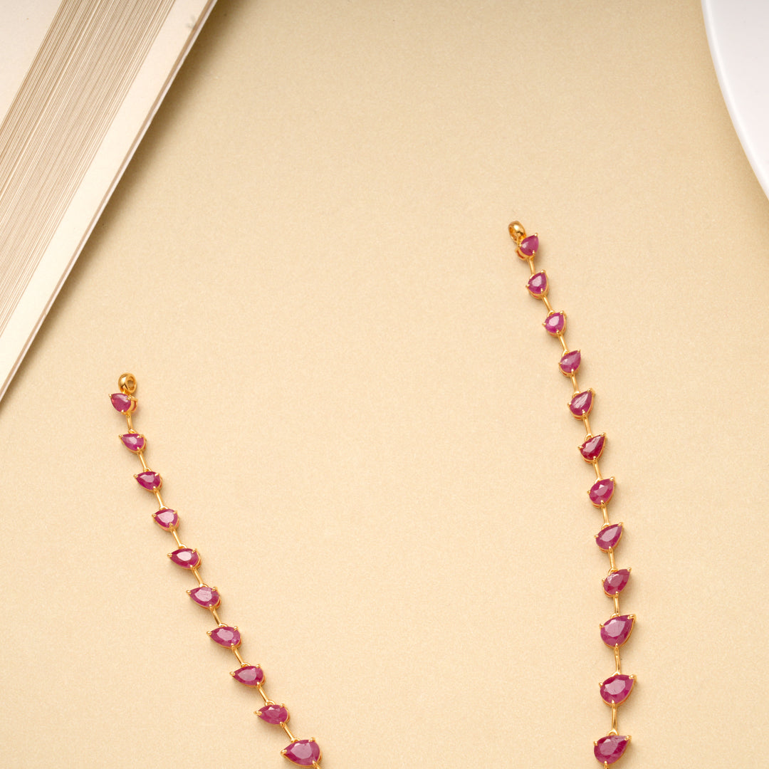 Minimal Ruby Tear Drop Gold Necklace