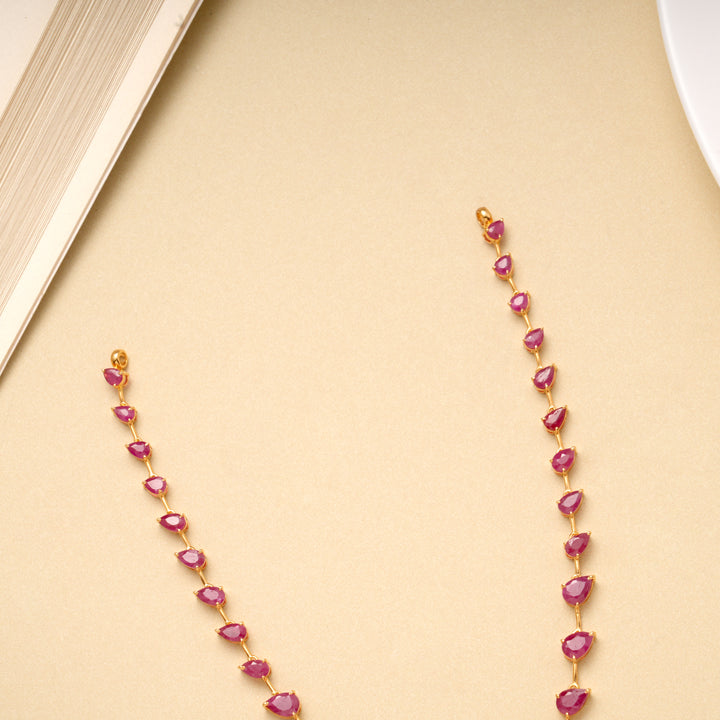 Minimal Ruby Tear Drop Gold Necklace
