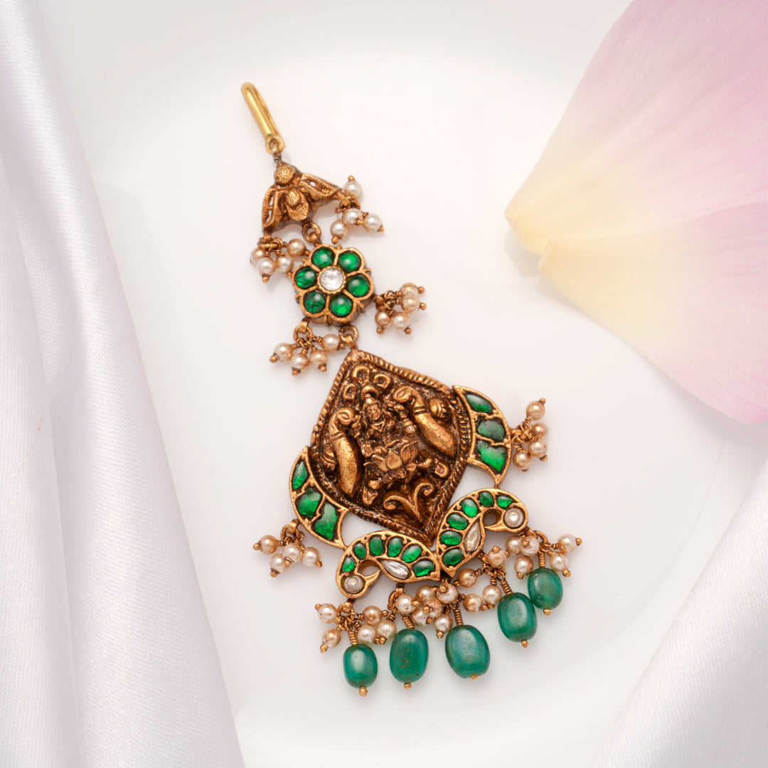 Antique Silver Emerald Lakshmi Tikka