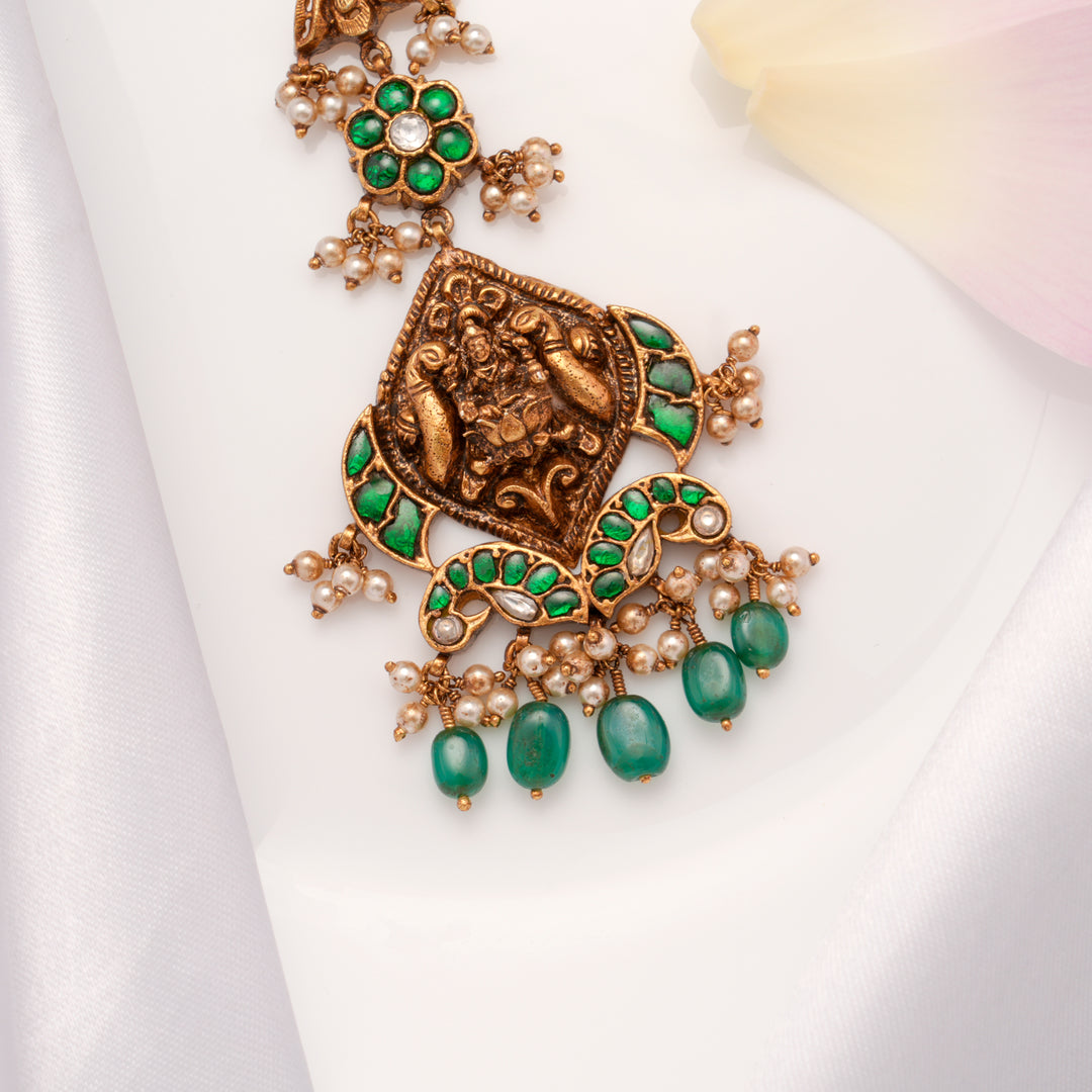 Antique Silver Emerald Lakshmi Tikka