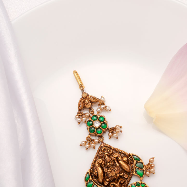 Antique Silver Emerald Lakshmi Tikka