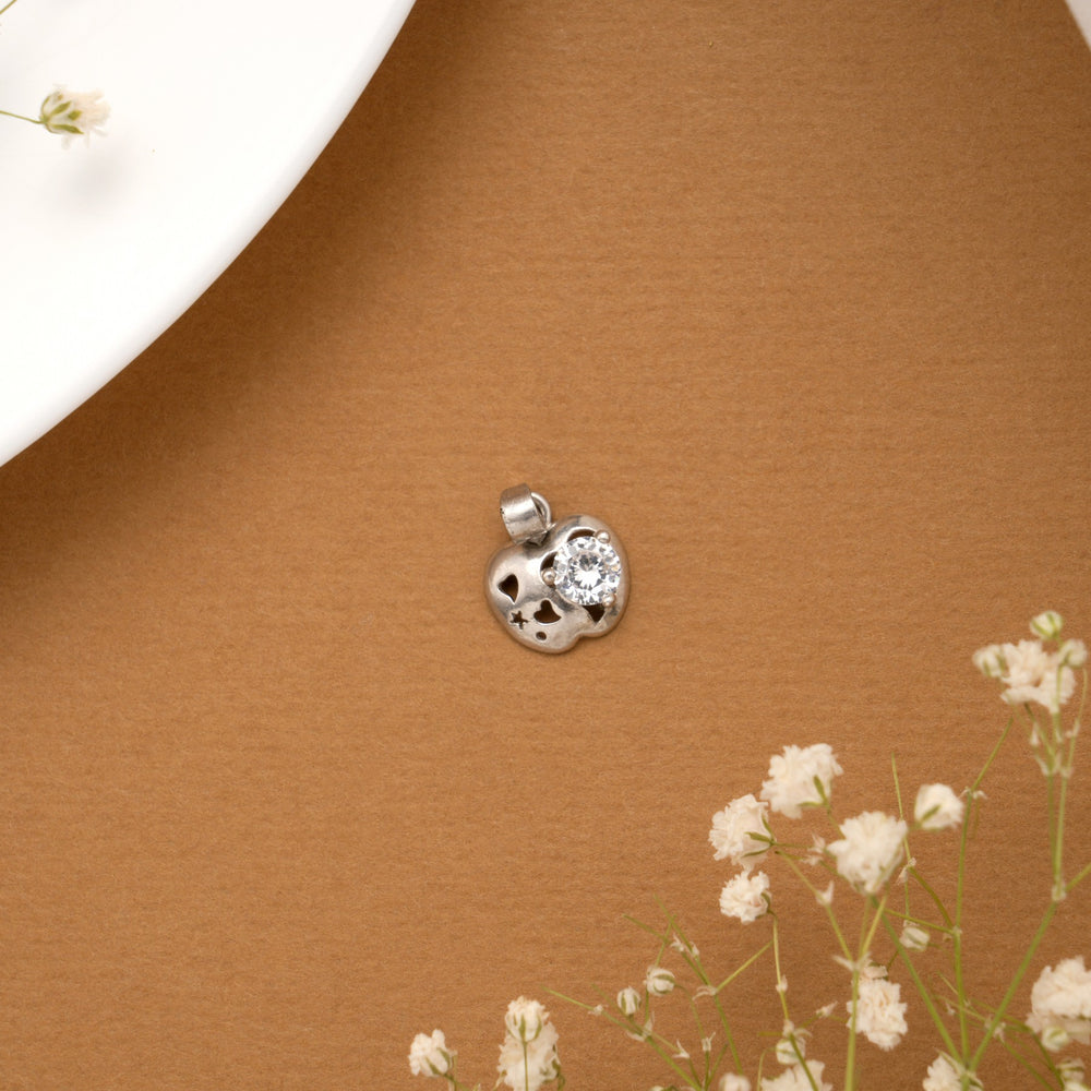 Apple Center White Stone Silver Pendant