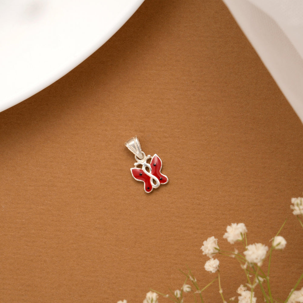 Red Butterfly Design Silver Pendant